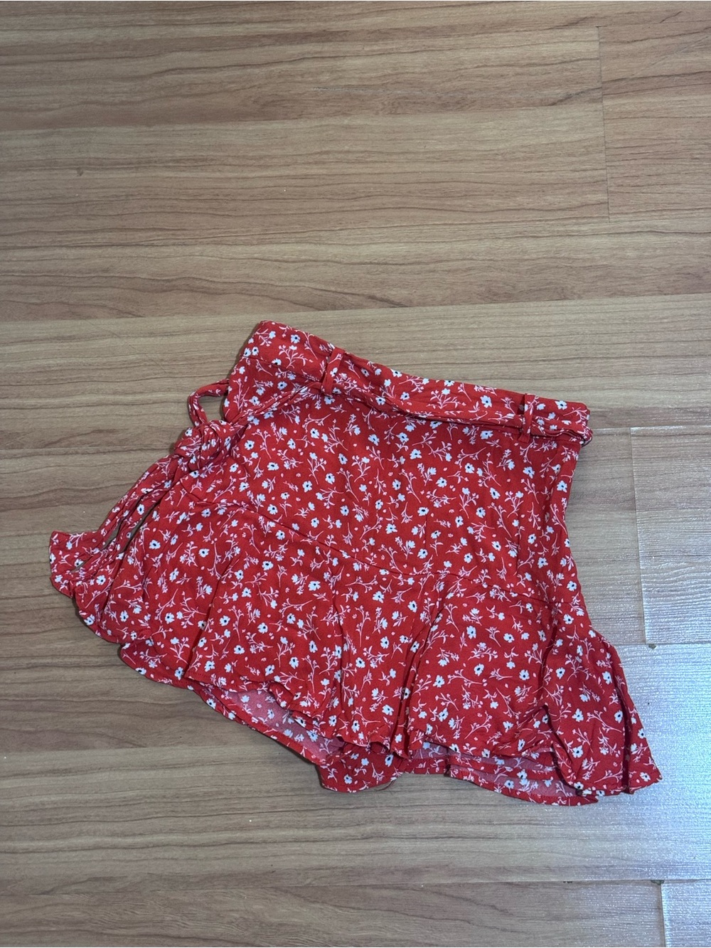 Zara Red Floral Ruffle Skort Wrap Tie Mini Skort Size XS